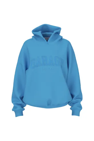 Haut à capuchon bleu à logo GARAGE.